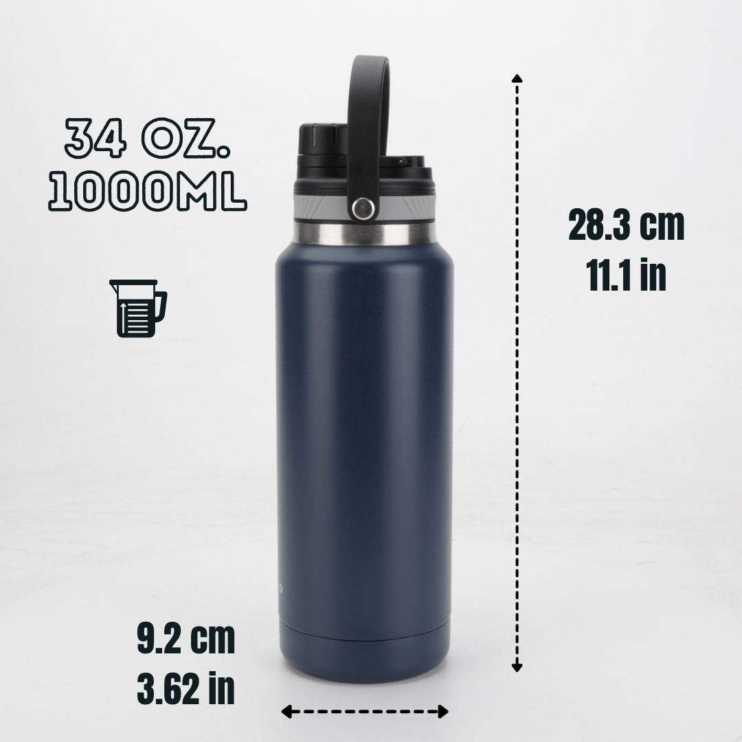 Ozizo Thermos for Water, 1 Liter Insulated Stainless Steel Bottle with Flip Top Lid, Leakproof Double Wall (2 Bottles)