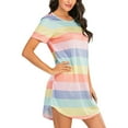 thumbnail image 2 of Endives Women's Nightgowns Sleepshirts Short Sleeve Striped Printing Scoopneck Cute Nightdress Comfy Nightgown Dress, 2 of 8