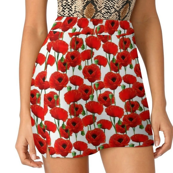 Poppy Pattern Women's skirt Aesthetic skirts New Fashion Short Skirts Poppies Poppy Poppy Field Red Poppy Poppy Pattern Poppy