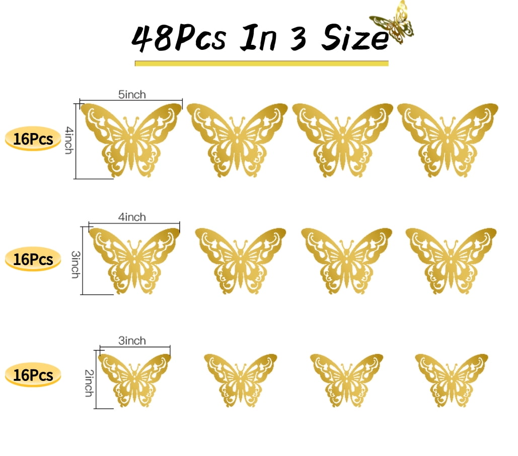 3D Gold Butterflies - 12 Butterflies (Lace Pattern)
