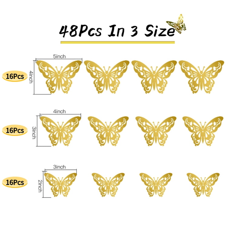 Gold Butterfly Decorations - 48pcs Gold Butterflies 3D Butterfly Wall Decor  Removable 3D Gold Butterfly Stickers for Nursery Classroom Kids Bedroom  Festival Party Gold Butterfly Wall Decor 