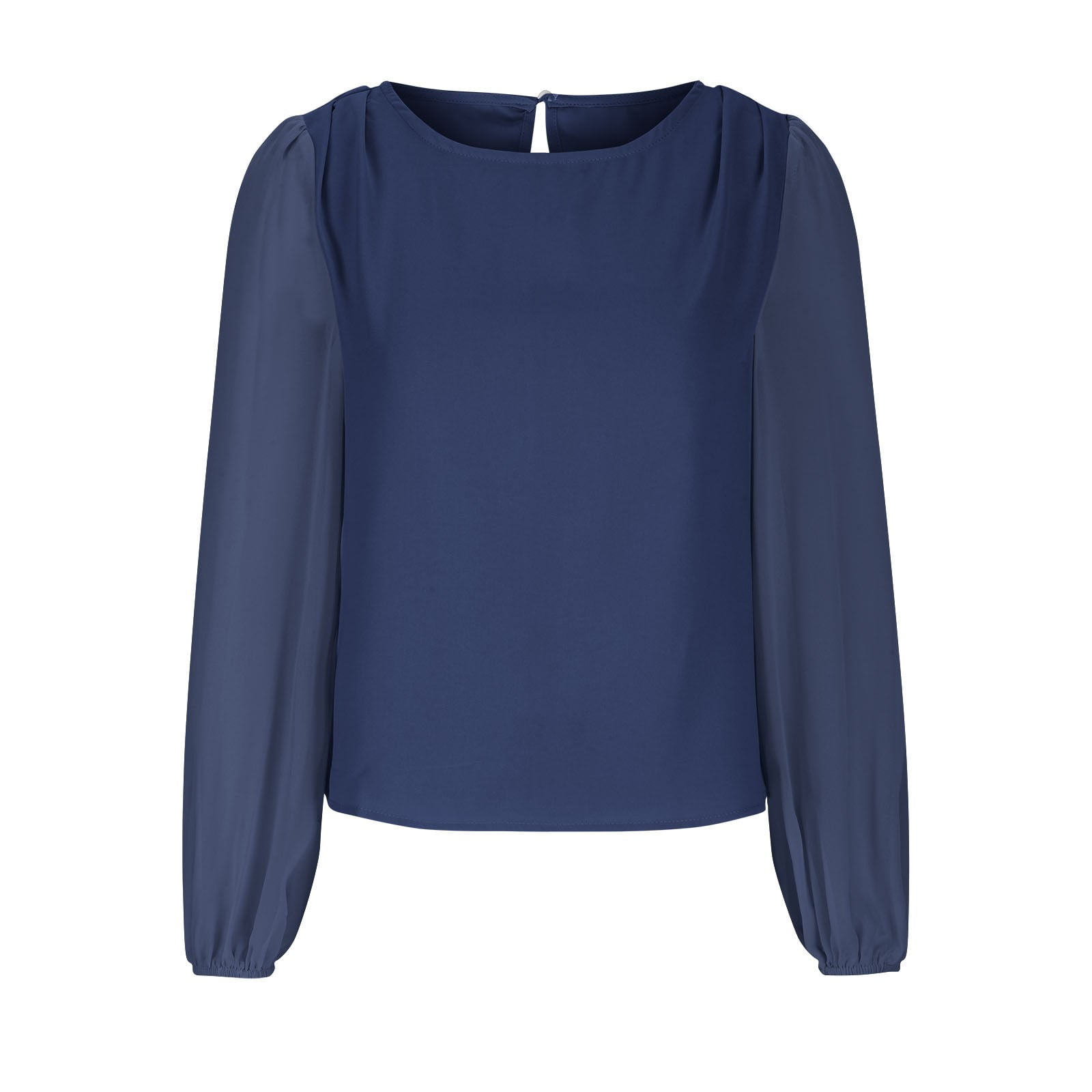 Timegard Hauts pour Femmes en Chiffon à Manches Longues Bouffantes Col Rond Froncé Dos Boutonné T-Shirts Décontractés Amples