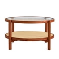 thumbnail image 4 of Kadyn Solid Wood Coffee Table, 2-Tier Tea Table with Solid Wood Frame and Pe Rattan, Round Glass Sofa Center Table for Living Room, Walnut, 4 of 13