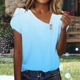 thumbnail image 2 of Summer Tops for Women 2026 Gradual Casual Short Sleeve T-Shirt Fashion Slanted Neck Button Shirts, 2 of 7