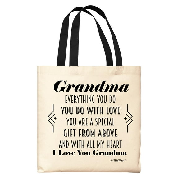 ThisWear Grandma Gifts for Women Grandma You Are A Special Gift From Above Poem Black Handle Canvas Tote Bag