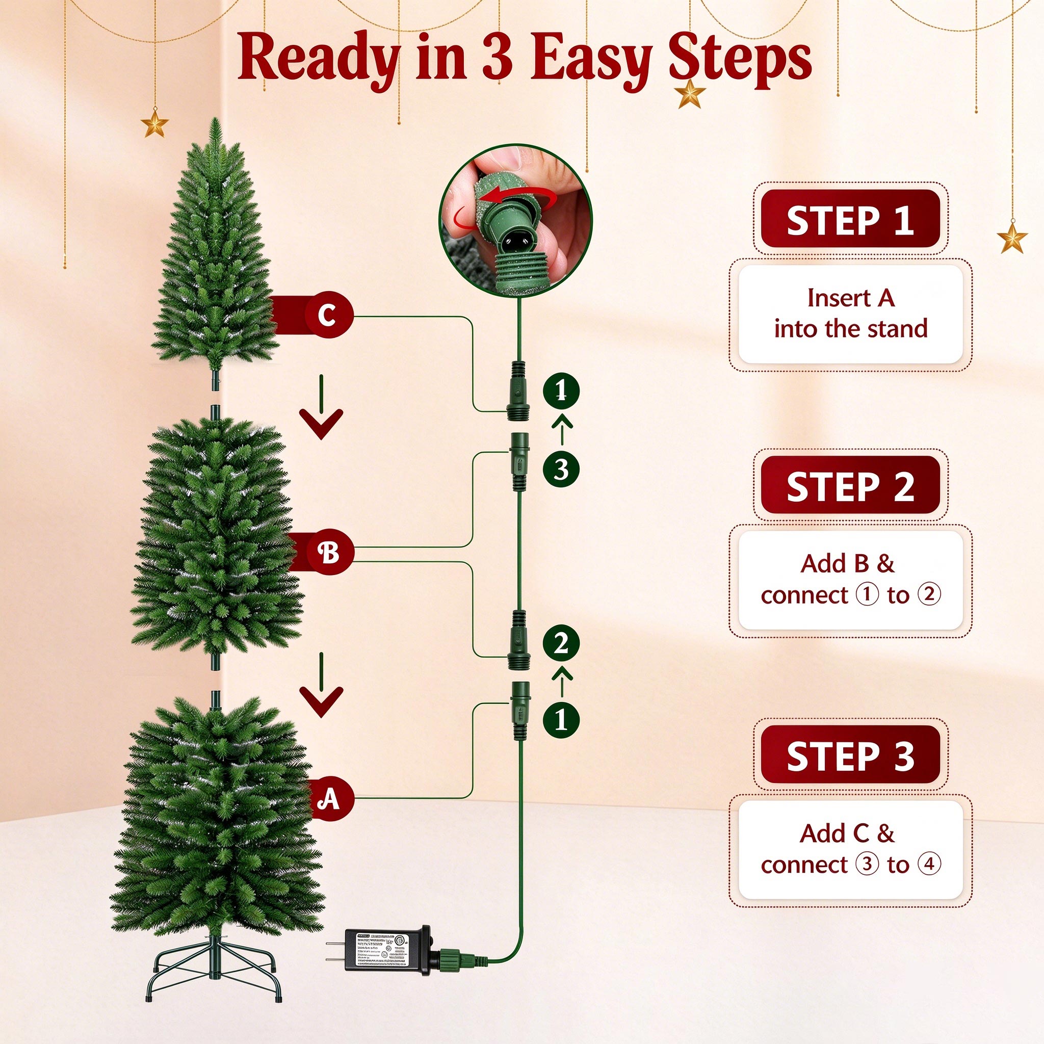 Goosiay 6ft Pre-Lit Pencil Christmas Tree with Remote Control photo 7