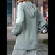 thumbnail image 5 of Sudadera con Capucha Extragrande para Mujer, Informal, de Larga, de Punto Gofre, con Cordón Ajustable, Abertura Lateral y Bolsillo. Verde L, 5 of 9