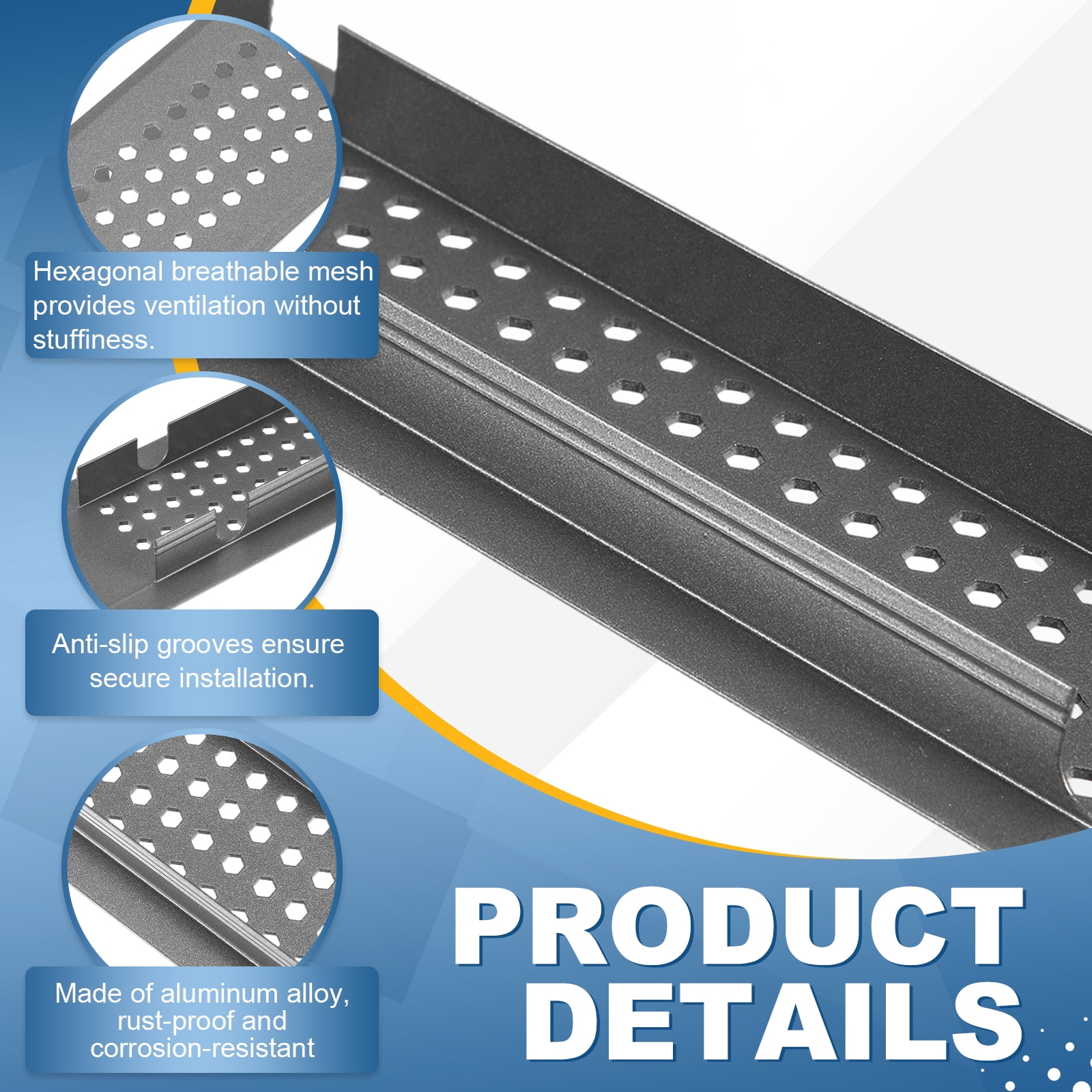 Uxcell Door Air Vent Cover,16 x 3 Inch (L x W) Cabinet Vent Two Sided Door Grille Heavy Duty Rust-Proof for Floor Cabinet Bathroom Kitchen, Grey (Openings 14.3 x 2.5 Inch)