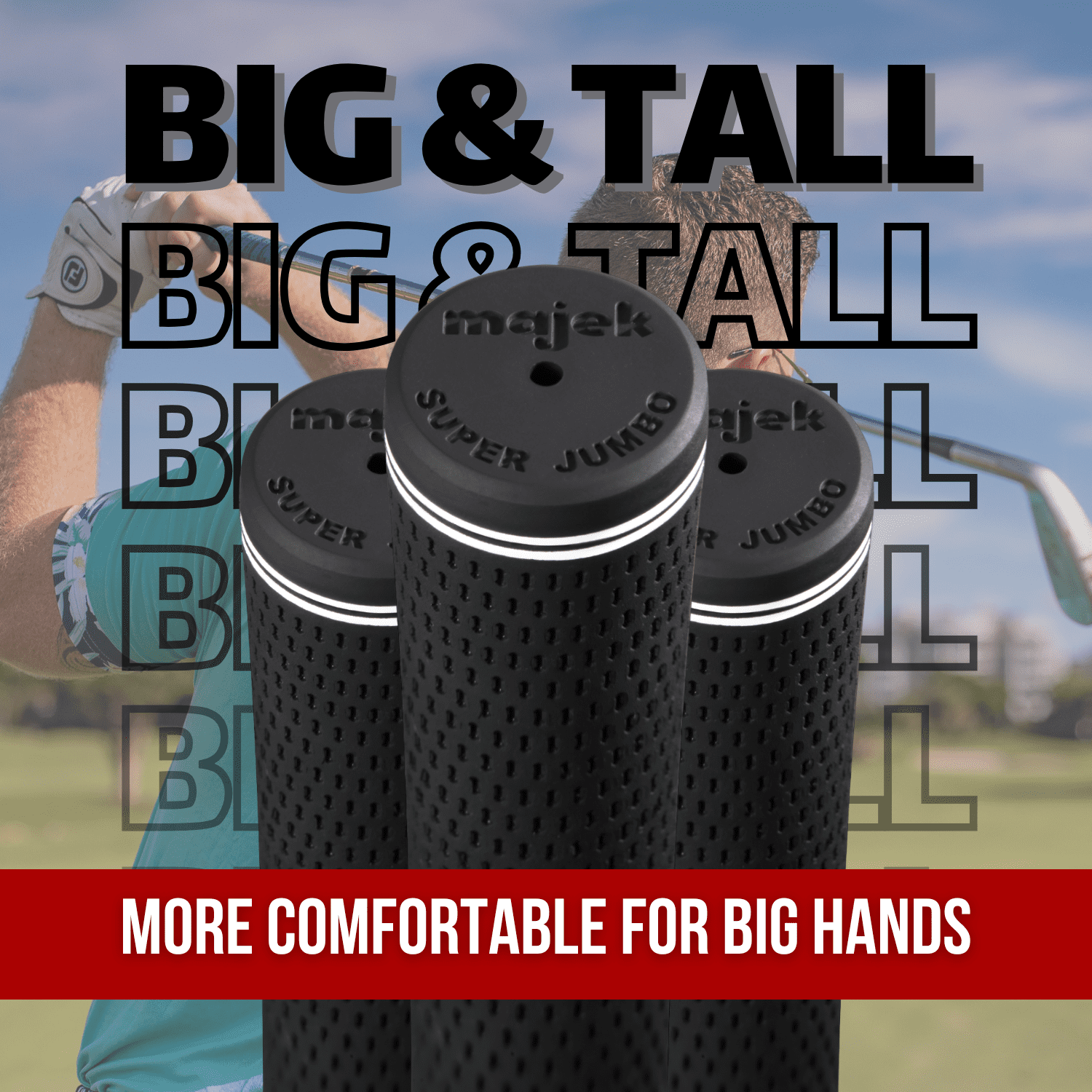 Majek Golf Club Grips Super Jumbo Extra Large Tour 360 Degree Black - NO LOGO - Round .600 Extra Large XL XXL Great for Tall Golfers with Big Hands - Premium Rubber Golf Grips - 8 Pack