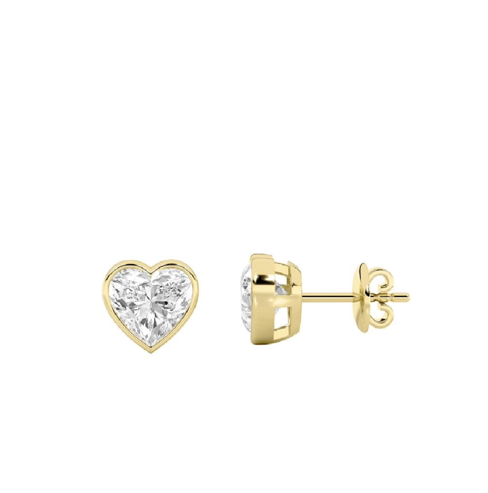 Anamira 4 CT TW Certified Lab Grown Heart Bezel Diamond Stud Earrings in 14K Yellow Gold