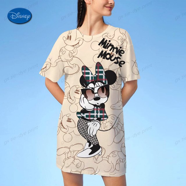 Women T Shirt Dress Disney Mickey Mouse Print Short Sleeve T-shirt Fashion Woman Blouses 2023 Streetwear Loose y2k Clothes TopsXXL Gao Jinjia LED