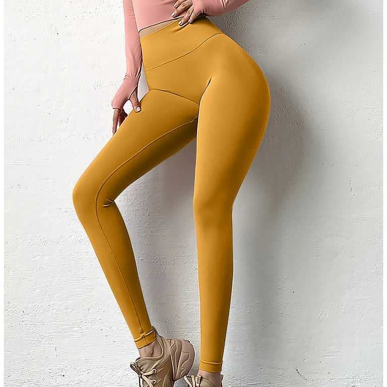 YWDJ Yoga Pants Flare Women Casual Solid Pants Mid Waist Loose Long Pants  Yoga Pants Yellow M