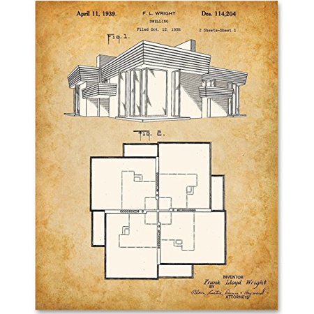 Frank Lloyd Wright Home Blueprint 11x14 Unframed Patent Print