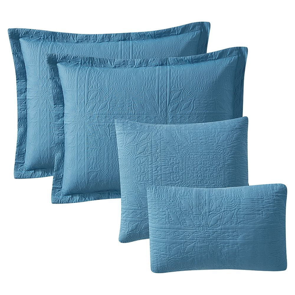 Nestl 4 Piece Quilt Set Twin , Soft Microfiber Lightweight Bedspread Coverlet, Modern Style Ellipse Weave Bed Cover, Blue Heaven