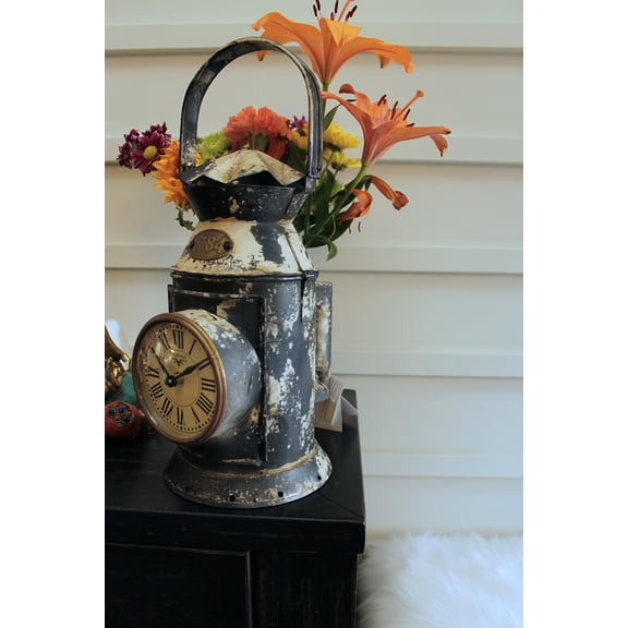 Table Clock Hand Crafted from Old Lantern, White