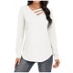 thumbnail image 1 of Blusa de manga larga con cuello en V cómoda de ocio de moda de color sólido para mujer Pompotops  FGAJ15701, 1 of 7