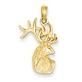 thumbnail image 1 of 14 Carats en Or Jaune Tête de Cerf Pendentif Pendentif Animal, 1 of 6