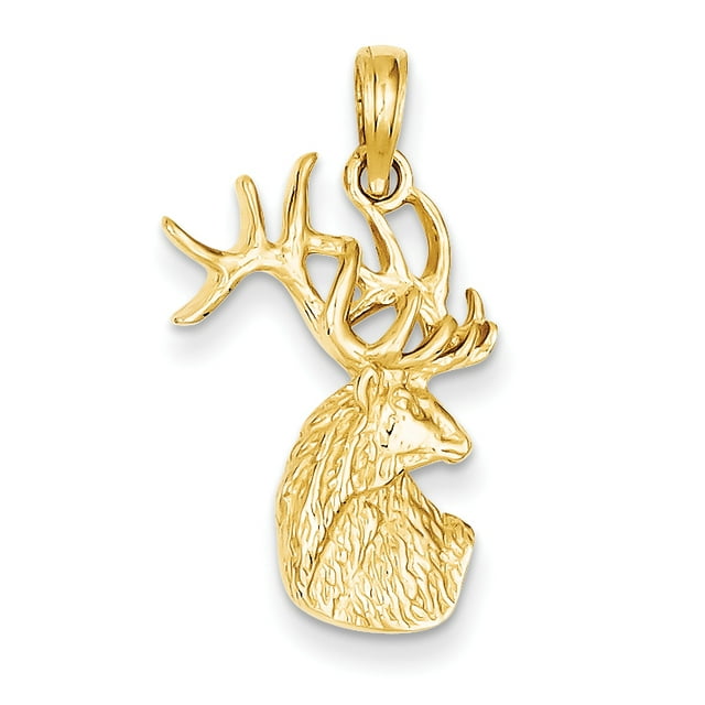 14 Carats en Or Jaune Tête de Cerf Pendentif Pendentif Animal