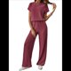 thumbnail image 1 of Traje Informal de Dos Piezas para Mujer, para Viajes y Vacaciones de Verano, con Corta y Pantalones Anchos. Rojo Ladrillo L, 1 of 7