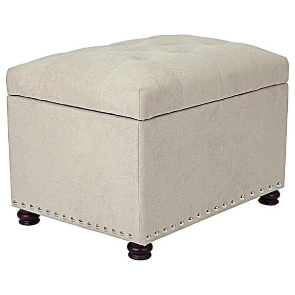 Drevy Fabric Storage Ottoman Lift Top Rectangular Foot Rest Stool with Nailheads for Bedroom Living Room (Beige)