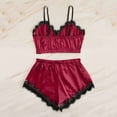 thumbnail image 6 of Women Lace Nightwear Mini Pajamas Nightgowns Cute Spaghetti Strap Sleepwear Sleeveless Chemise Shorts Nightwear Set Cozy Pajamas for Women Soft Wine L, 6 of 7