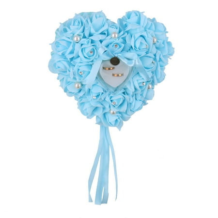 - Wedding Foam Heart Design Rose Flower Bridal Bridegroom Ring Pillow Box Sky Blue