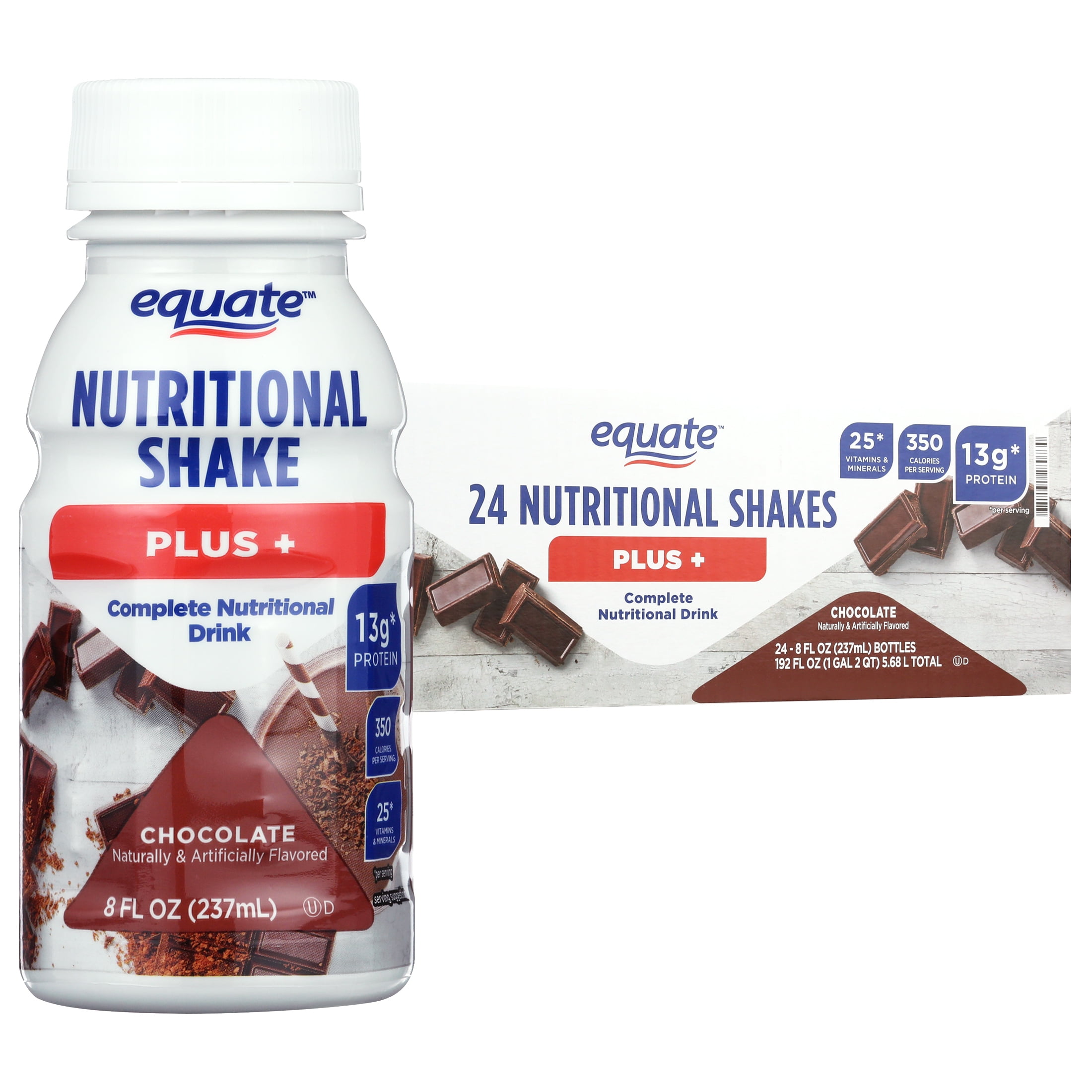 Equate Nutritional Shake Plus, Chocolate, 8 fl oz, 24 Count
