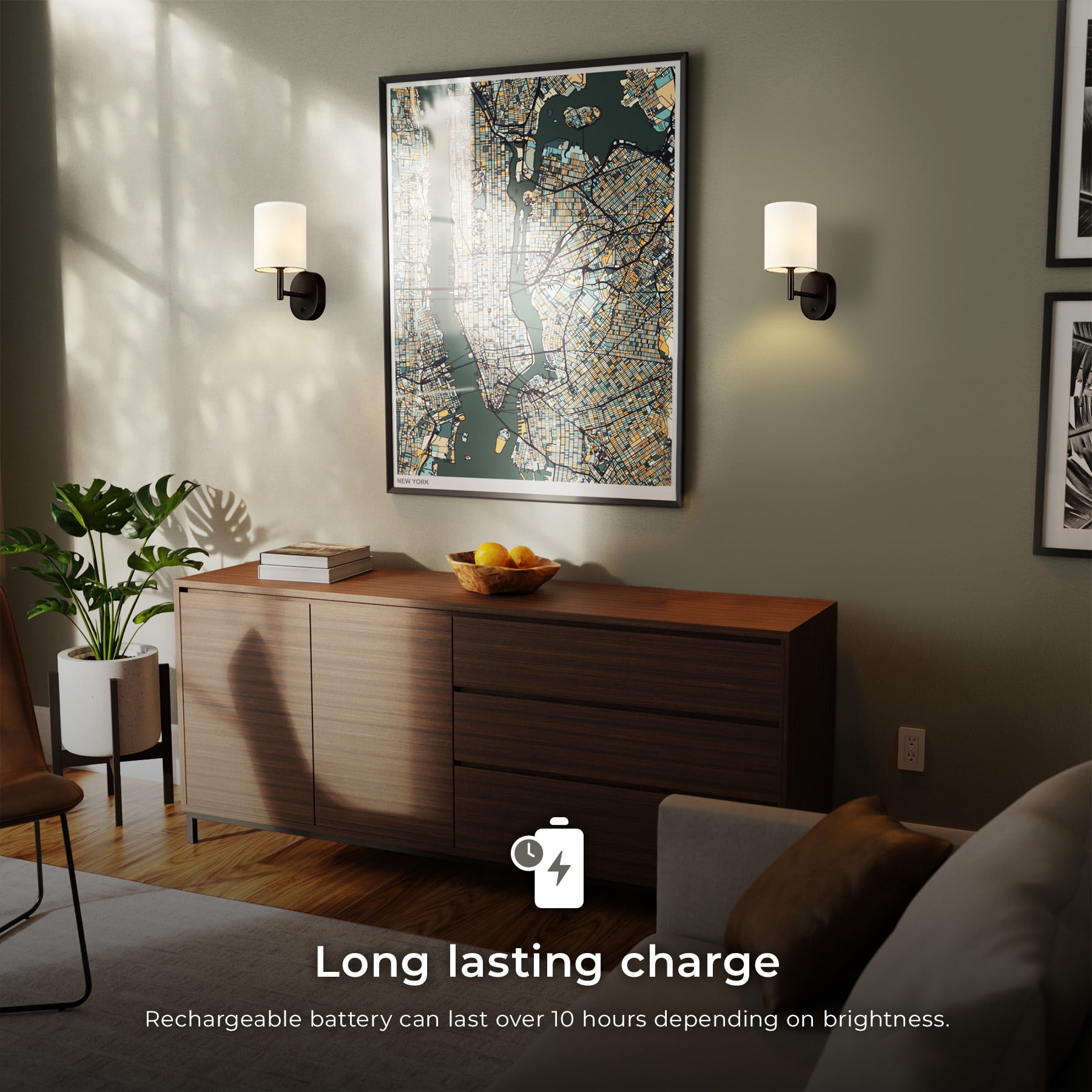 Globe Electric 10.5" Matte Black LED Integrated Rechargeable Indoor Wall Sconce with Charging Cable Included