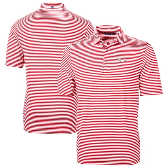 Men's Cutter & Buck Red Cincinnati Reds Virtue Eco Pique Stripe Recycled Polo