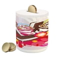 thumbnail image 1 of Ice Cream Piggy Bank, Mixed Yummy Desserts with Exotic Flowers and Flavors Summer Taste Tropical Theme, Ceramic Coin Bank Money Box for Cash Saving, 3.6" X 3.2", Multicolor, by Ambesonne, 1 of 4