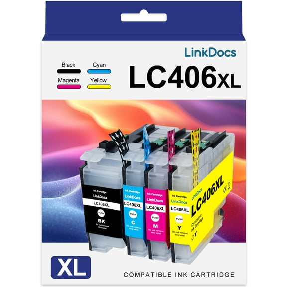 LinkDocs LC406XL Compatible LC406 Ink Cartridges Replacement for Brother LC406 Ink MFC-J4335DW MFC-J5855DW MFC-J4535DW MFC-J6955DW MFC-J6555DW MFC-J5955DW MFC-J4345DW Printer(4 Pack)