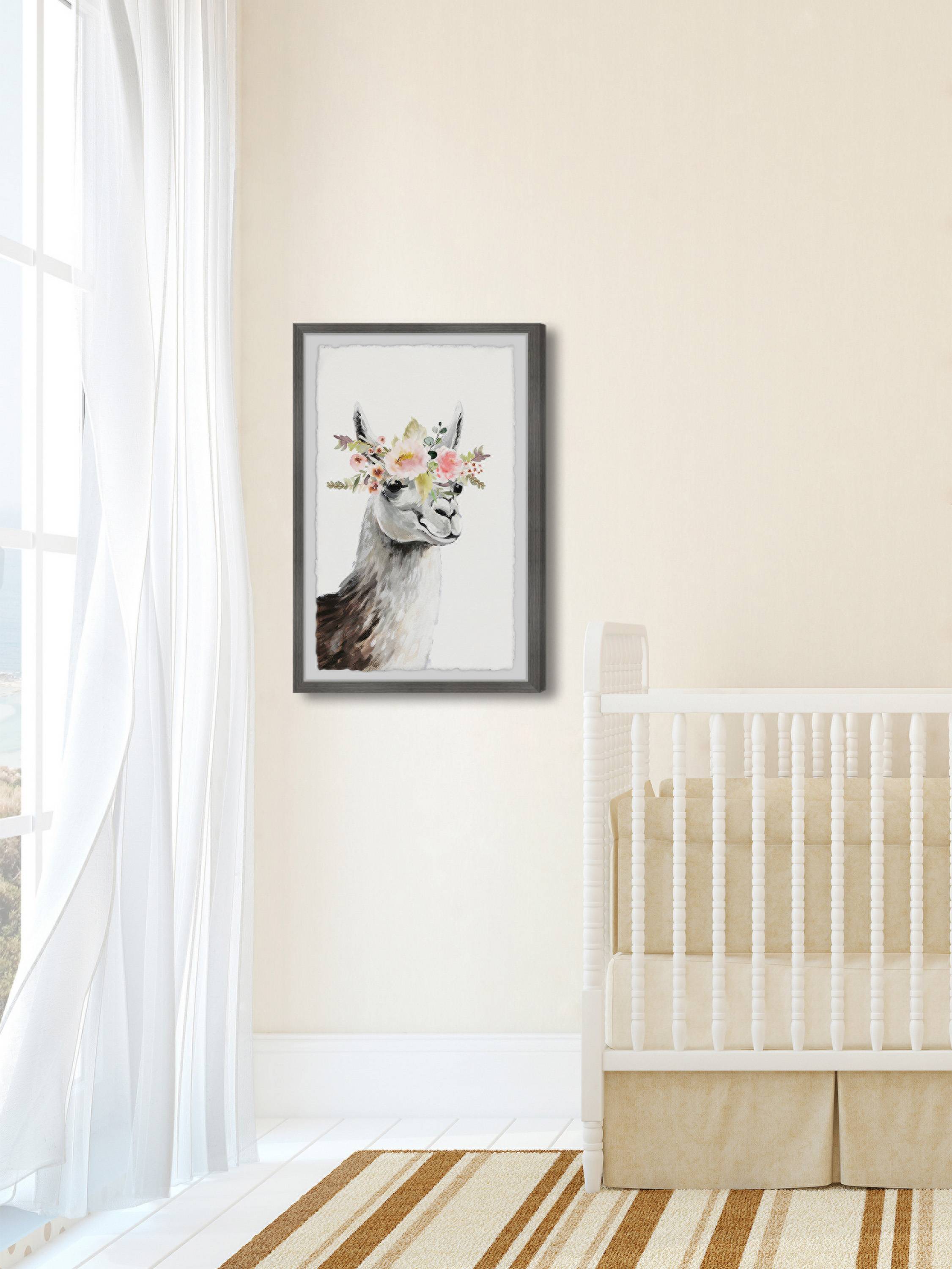 Marmont Hill Floral Crowned Side View Llama Framed Wall Art