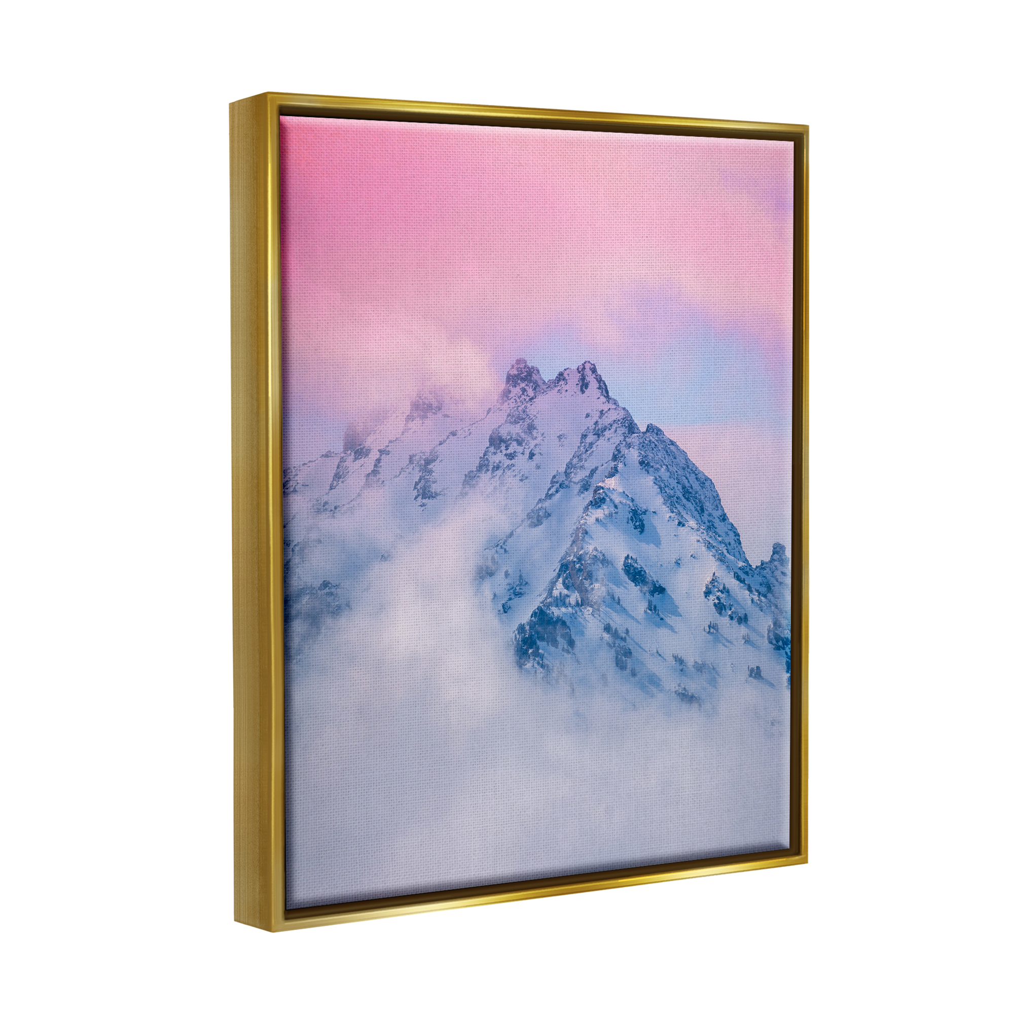 Stupell Industries Foggy Mountain Pink Sky Landscape Photography Gold Floater Framed Canvas Art Print Wall Art, 17 x 21