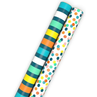 Hallmark 2-Pack Wrapping Paper Roll Bundle (Classic Stripes and Colorful Geometrics) 45 sq. ft. total