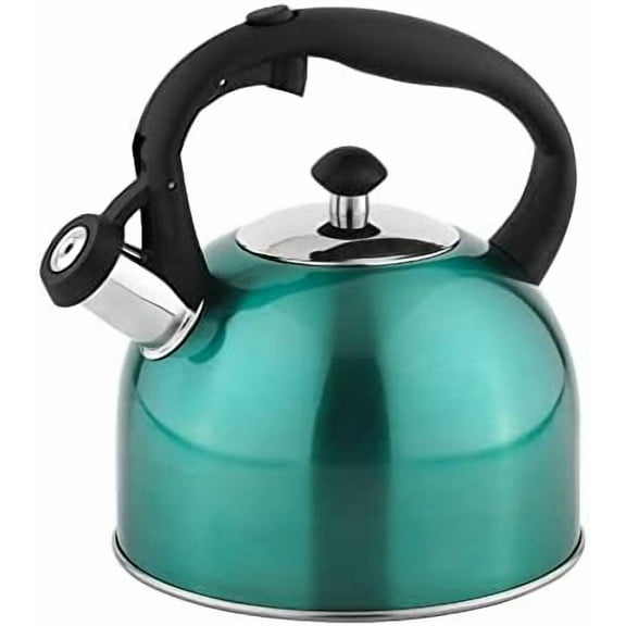 Basics Stainless Steel Whistling Tea Kettle, Fast Boiling for Tea and Coffee, Food Grade, Ergonomic Handle, 2.3 Liter, Teal