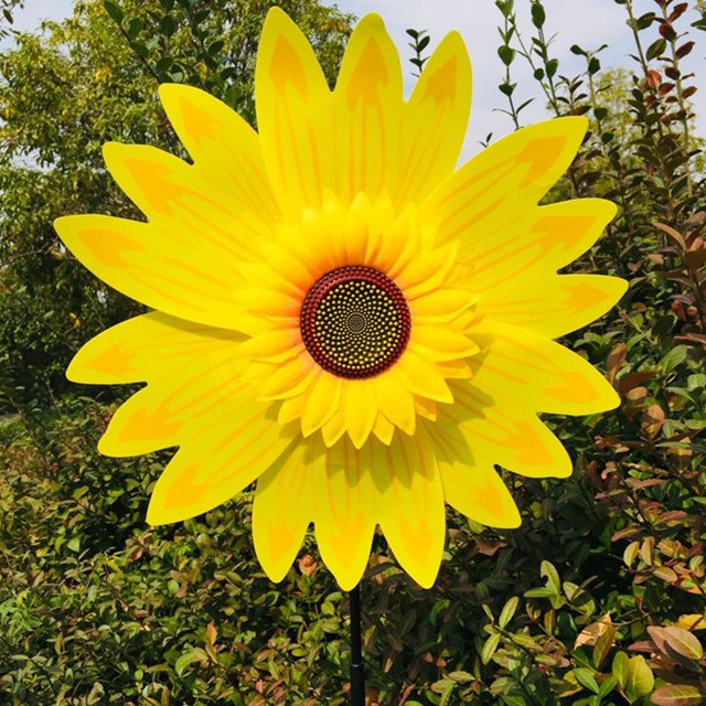 Molino de viento de girasol giratorio, estaca giratoria de viento de girasol, rueda de Pinwheel de flores para césped, fiesta al aire libre, patio, decoración de Picnic