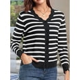 thumbnail image 6 of Women Cardigan Sweaters Long Sleeve Casual Light-Weight Button Down V-Neck Fall Sweater Black Stripes L, 6 of 9