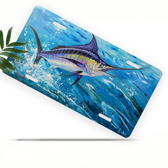 Leaping Marlin Front License Plate, Metal License Plate, Funny Standard Plates Personalized Novelty Decorative For Men/Women/Boys/Girls Car 6×12 Inch