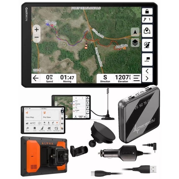 Garmin Alpha XL in-Vehicle Dog Tracking GPS Navigator, 10” Touchscreen, Tracks up to 20 Dogs with Wearable4U PowerBank Bundle