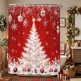 thumbnail image 2 of Bedliving Christmas Shower Curtain for Bathroom, Red White Xmas Trees Ball Ornaments Snowflakes, Waterproof Fabric, 12 Hooks, 72"x72", 2 of 9