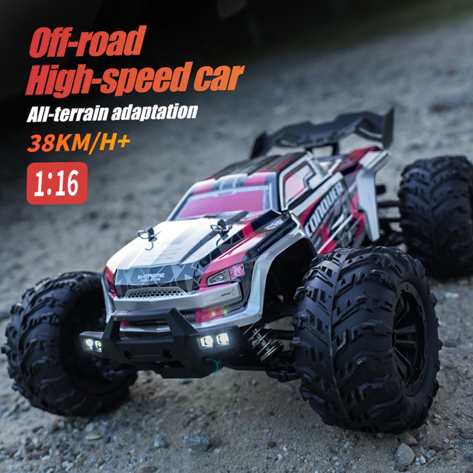 1:16 Scale All-Terrain RC Car for Adults, 38+KM/H High Speed 4WD Off-Road Remote Control Truck with 2 Rechargeable Batteries and Interchangeable car shells