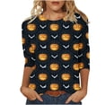 thumbnail image 2 of Jsaierl Women's Halloween Shirts Cute Pumpkin Print Tees Soft Going Out Crewneck T-Shirts 3/4 Sleeve Dressy Casual Blouse Tops Halloween Party Supplies,Sizes S-5XL, 2 of 5