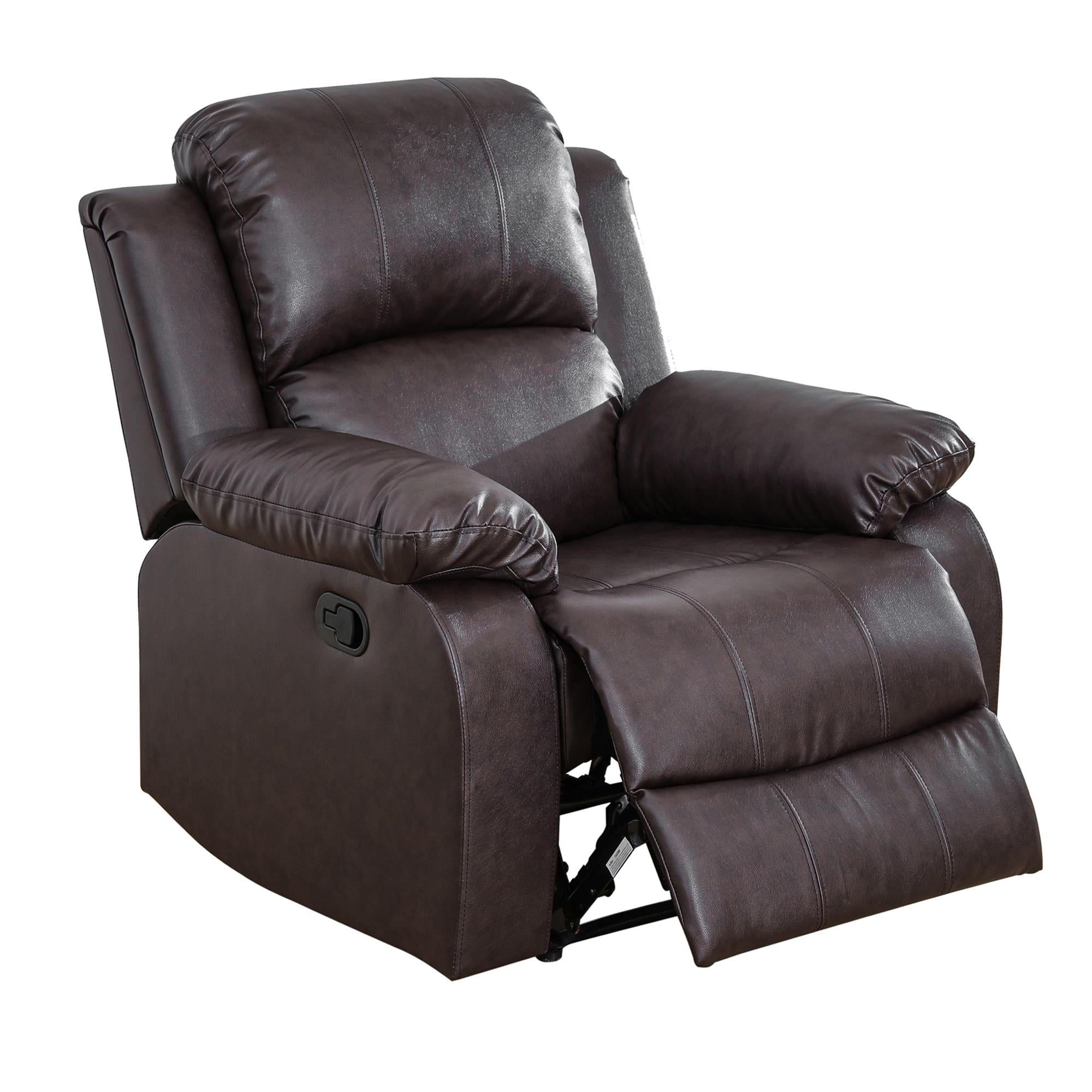 Gewnee Manual Recliner Chair, Overstuffed Faux Leather Single Sofa for Living Room Bedroom,Dark Coffee