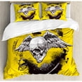 thumbnail image 3 of Tattoo Decor Twin Size Duvet Cover Set, The Death Angel Crowned Skull with Wide Magnificent Feather Wings, Decorative 2 Piece Bedding Set with 1 Pillow Sham, Yellow Back and White, by Ambesonne, 3 of 3