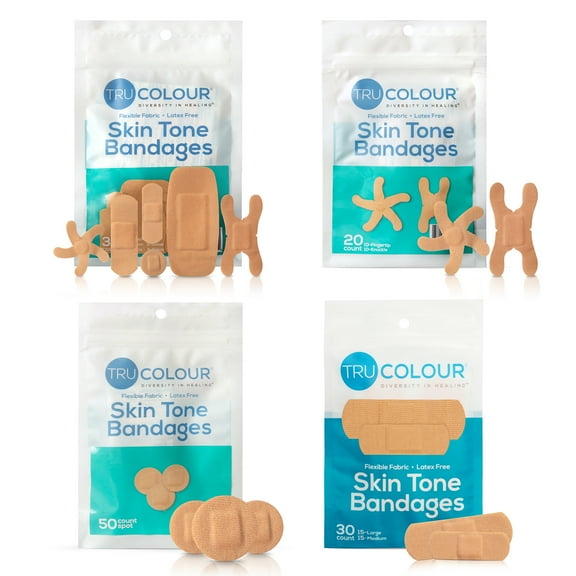 Tru-Colour Skin Tone Bandages Assorted Shapes Variety Pack - Beige, 4 Pack