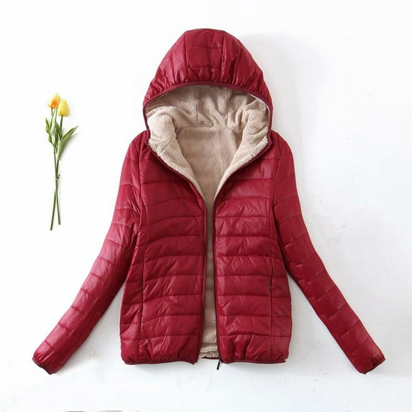 EGNMCR Womens Long Puffer Coat, Long Sleeve Padded Winter Down Coats, Hooded Parka Jacket Women's Plus Fleece Cotton Jacket Warm Lamb Fleece Top Coat Sweater Coat Women Coat