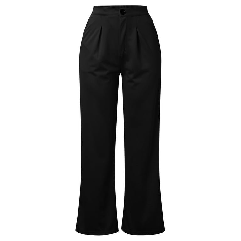 SweatyRocks Women's Textured High Elastic Waisted Straight Leg Pants Solid  Casual Long Trousers