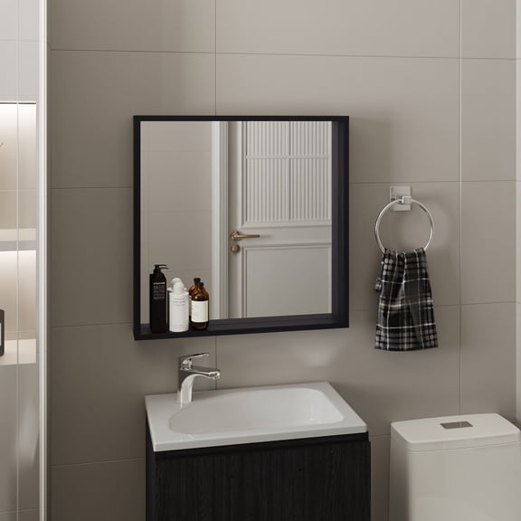 Bathroom Vanity, Medicine Cabinet with Mirror and Storage, Wall-Mounted Mordern Bathroom Organizer, Black, Black Bathroom Storage Cabinet,Particle Board Bathroom Shelving