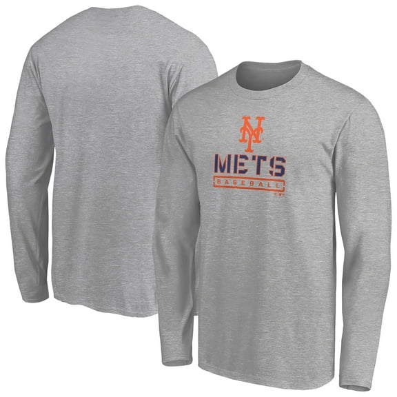 Men's Gray New York Mets Evanston Stencil Long Sleeve T-Shirt