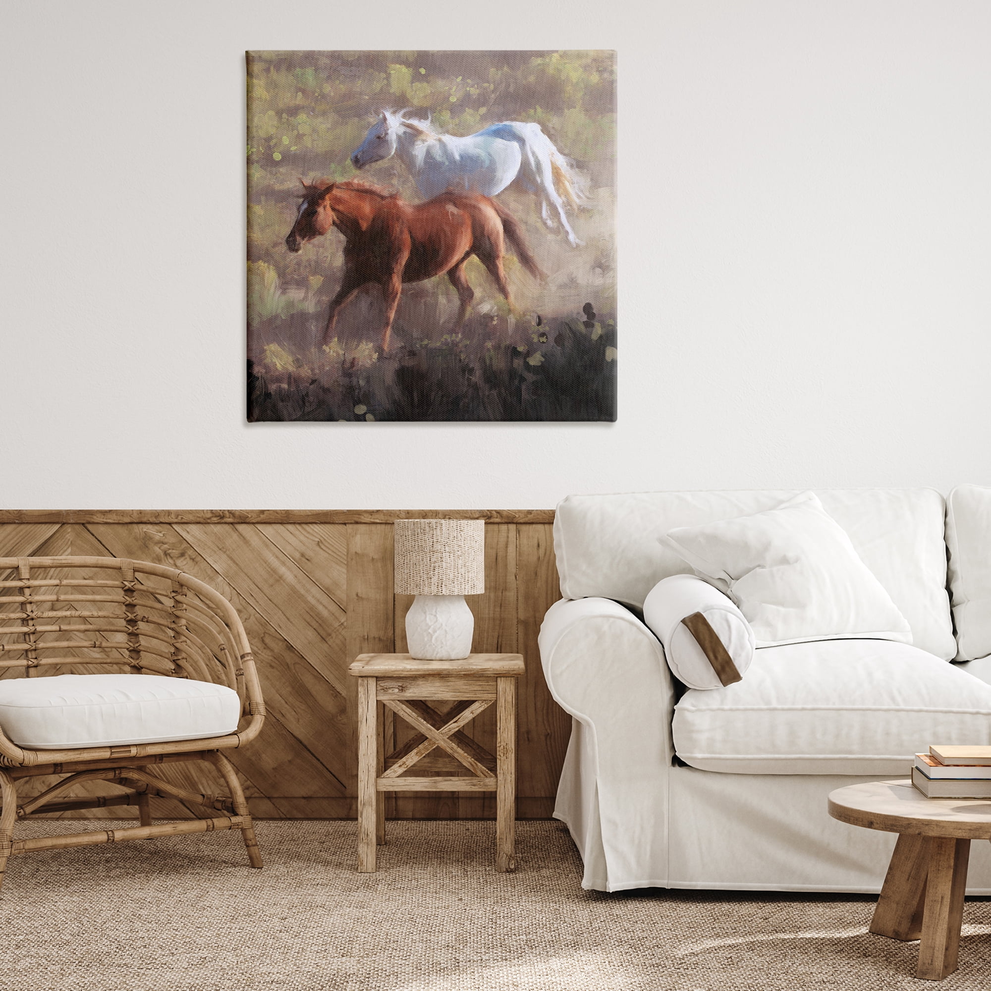 Stupell Industries Brown & White Wild Horses Animals & Insects Painting Gallery Wrapped Canvas Art Print Wall Art, 36 x 36